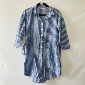 AND Womens Blue & White Striped Wait Belt Summer Button Up Shirt Dress Size 10